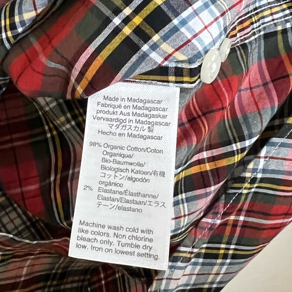 J. Crew Mens Stretch Secret Wash Chili Plaid Organic Cotton Classic Fit Medium - Picture 6 of 14